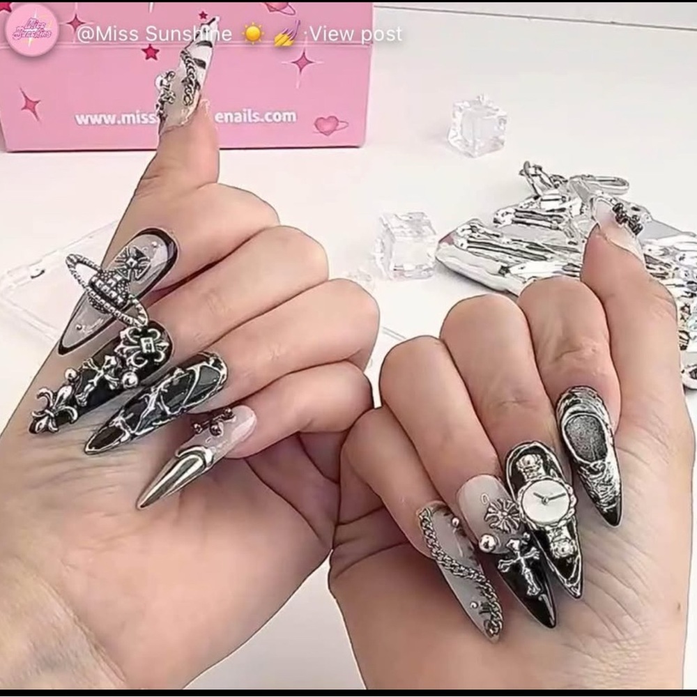 Handmade kpop AESPA press on nails (edgy silver set)